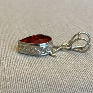 Silver Floral Bezel Red Stone Pendant